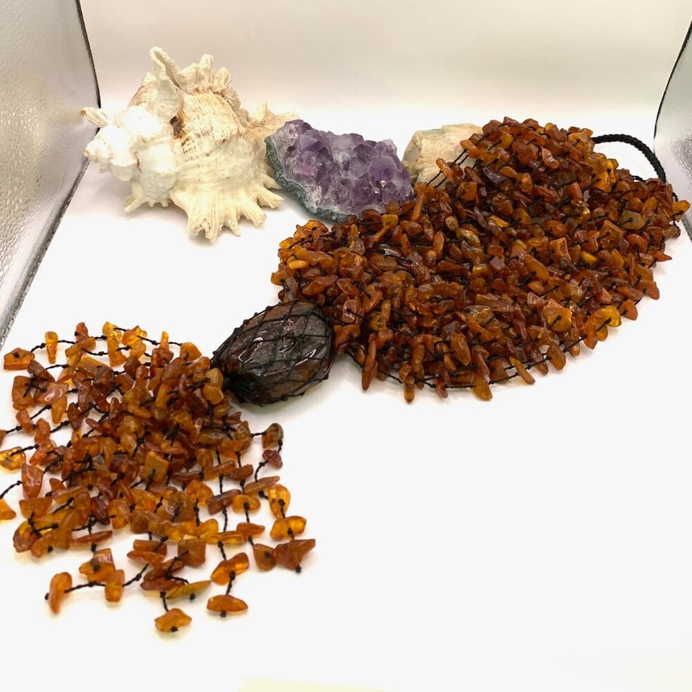 Huge Statement 20 Strand AMBER Chip & Stone Necklace Estate Jewelry J846 - Picture 8 of 9